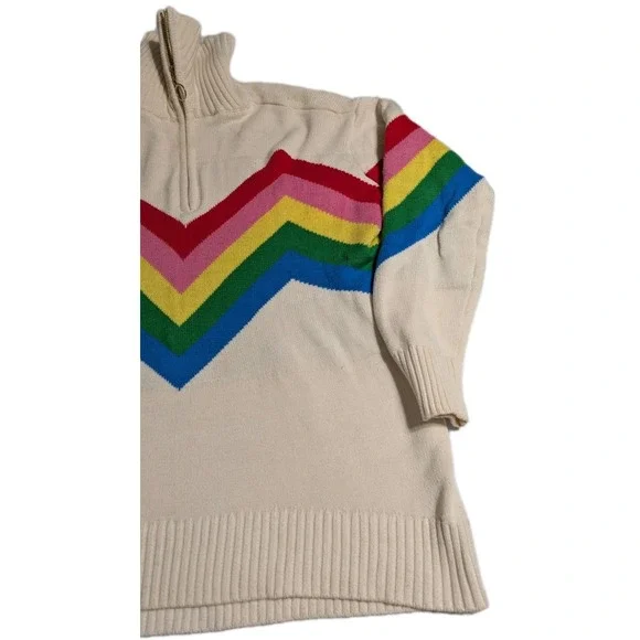 Show Me Your Mumu‎ Weston Rainbow Chevron Knit Sweater Half Zip Womens Medium - Picture 2 of 12